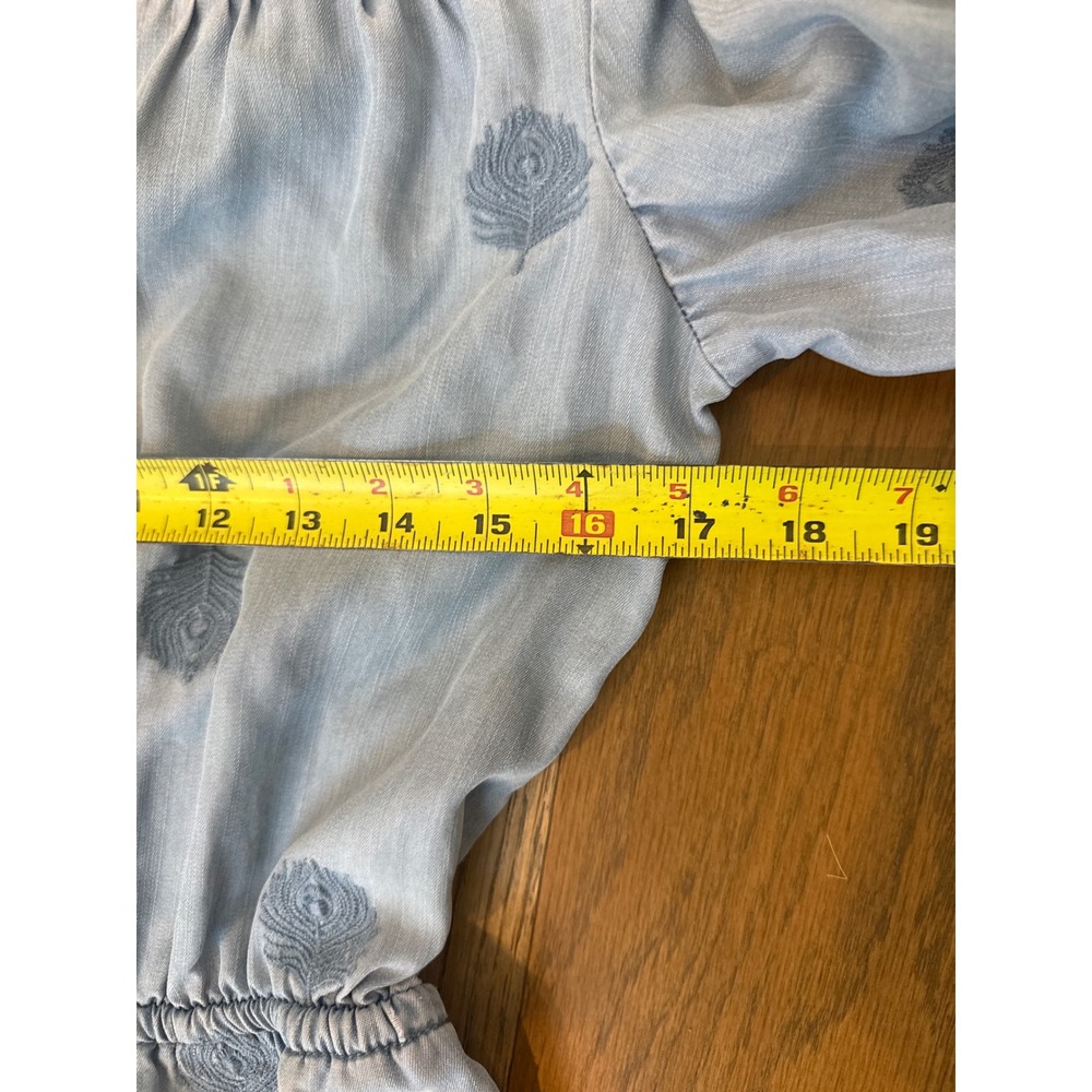 Anthropologie Holding Horses Chambray Embroidered Drawstring Mini Dress Blue M - Picture 7 of 8